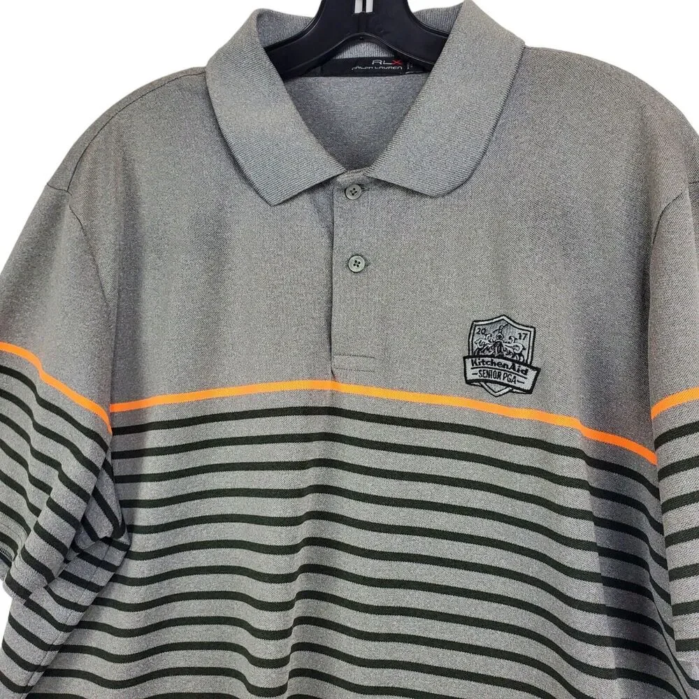 RLX RALPH LAUREN Polo Shirt Mens XL Gray Striped Golf KITCHENAID SENIOR PGA 2017